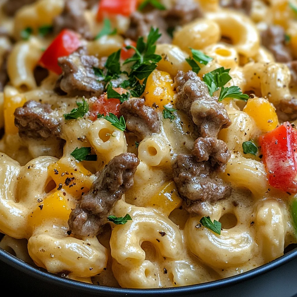 High-Protein Creamy Philly Cheesesteak Mac & Cheese