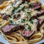 Savory Steak Gorgonzola Alfredo with Creamy Parmesan Sauce