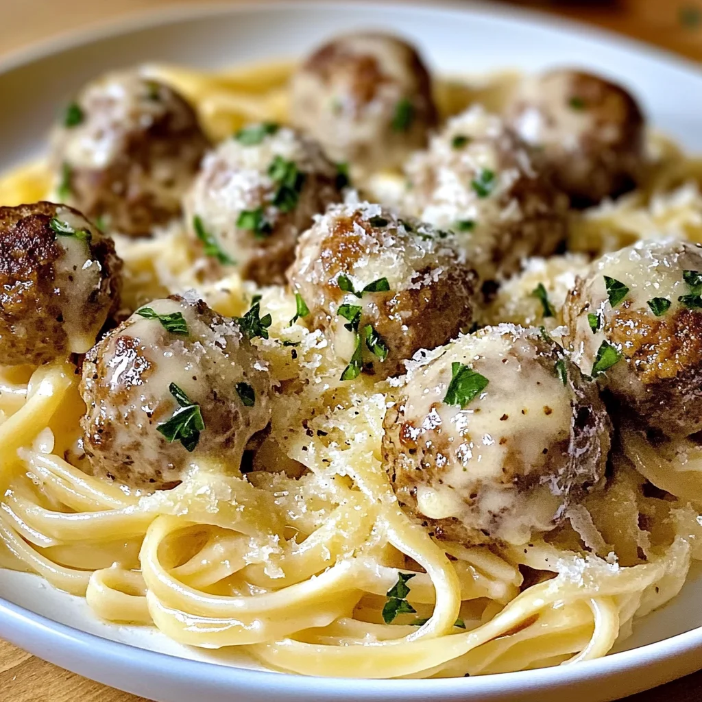 Garlic Butter Meatballs : Creamy Linguine Delight