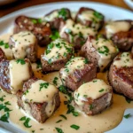 Garlic Butter Steak Bites with a Rich Parmesan Cream Sauce