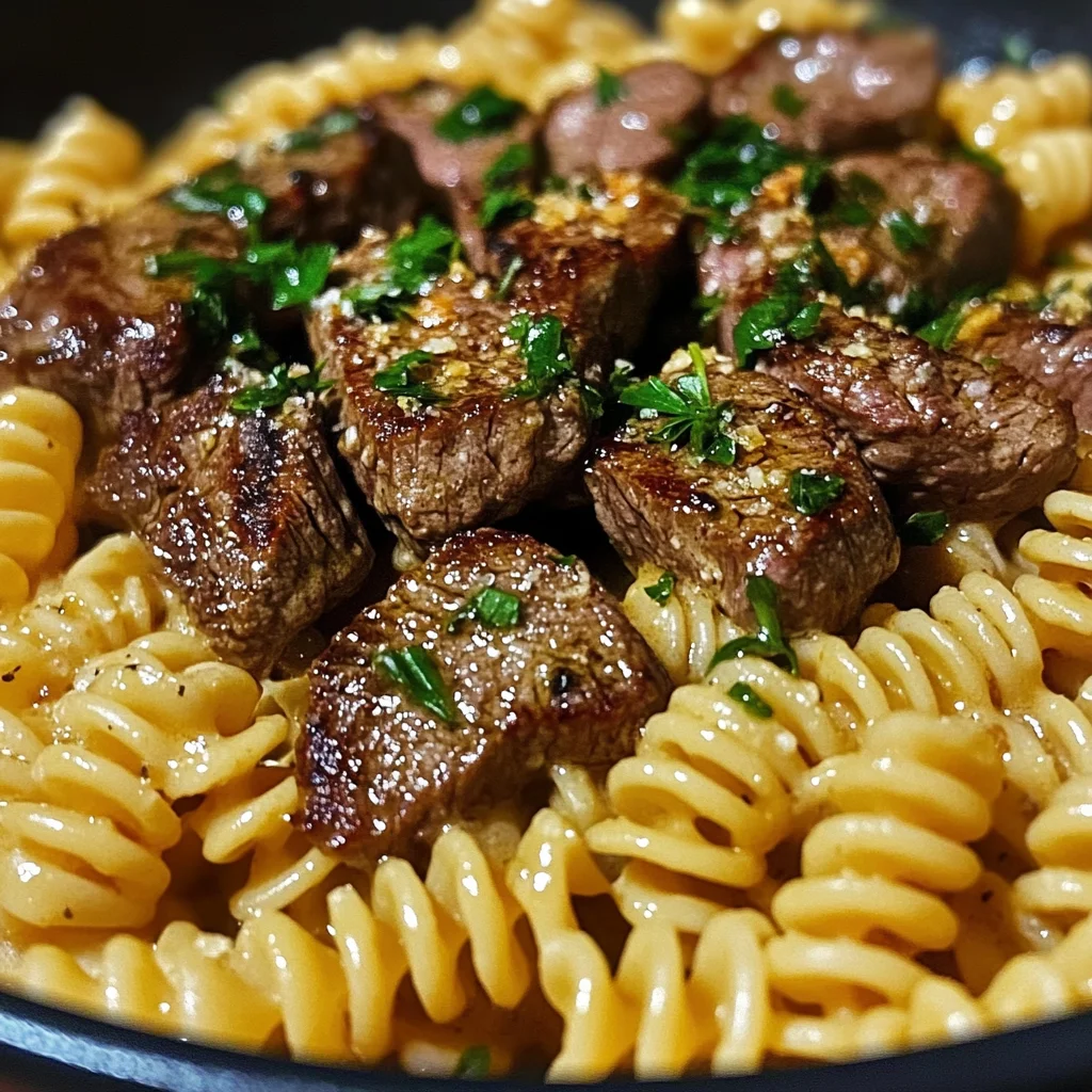 One-Pot Creamy Spicy Garlic Butter Steak & Pasta