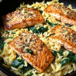 One Skillet Salmon with Lemon Orzo