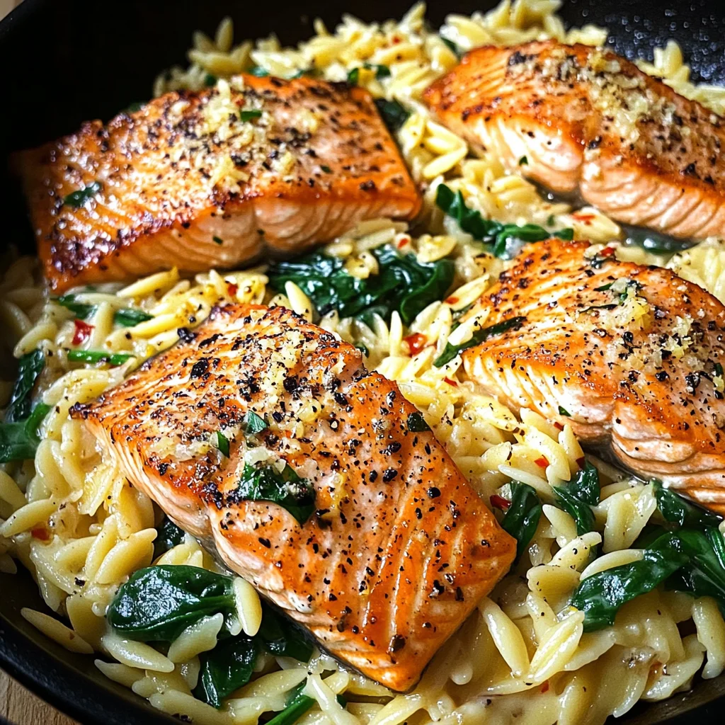 One Skillet Salmon with Lemon Orzo