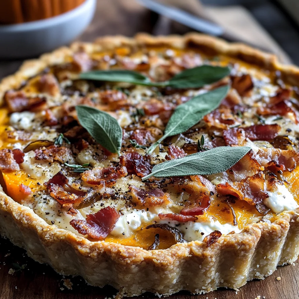 Pumpkin, Ricotta & Caramelized Onion Tart with Bacon and Sage