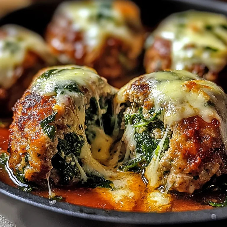 Spinach Garlic Meatballs Stuffed with Mozzarella
