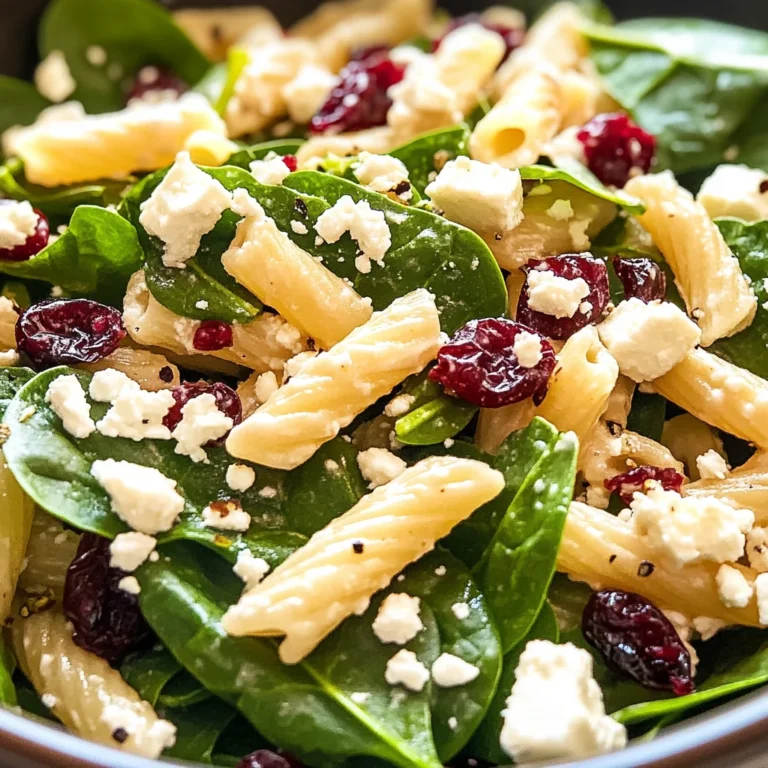 Spinach Pasta Salad with Feta and Cranberries