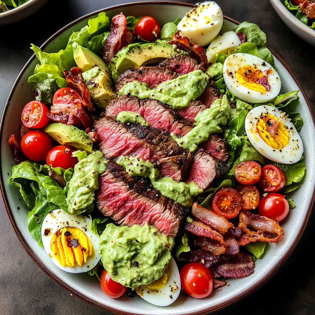 Steak Cobb Salad with Creamy Avocado Dressing {Whole30, Keto}