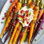 Honey Roasted Rainbow Carrots with Burrata and Pomegranate